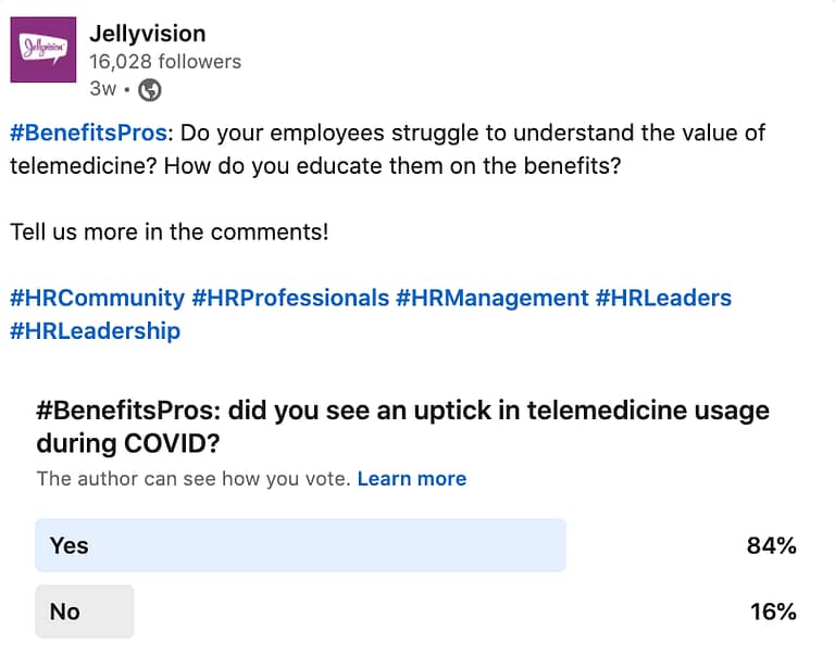 screenshot of LinkedIn poll about telemedicine benefits